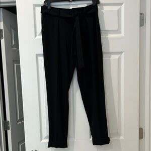 Black Tie-Waist Tapered Pants